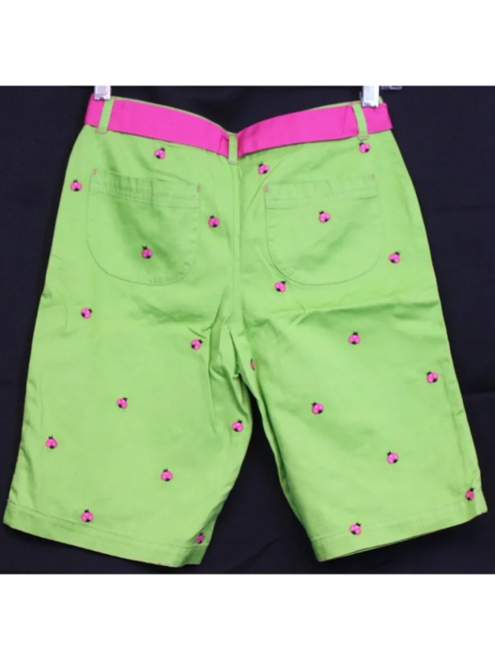 2009 Gymboree Pretty Lady Green Bermuda Shorts sz 12 Embroidered Ladybugs Belt